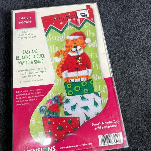 Dimensions Vintage Punch Needle Christmas Stocking Kit - Cat Stocking - Holiday - Picture 2 of 7